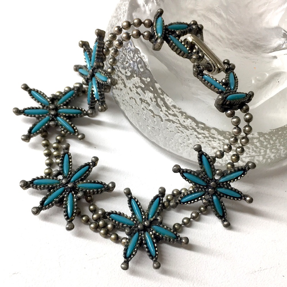 Vintage Turquoise and Silver Floral Bracelet